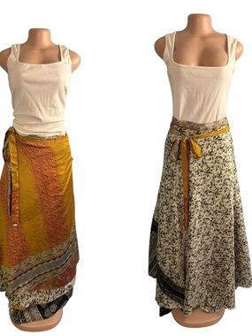 Darn Good Yarn Sari Silk Boho Wrap Maxi Skirt Reversible